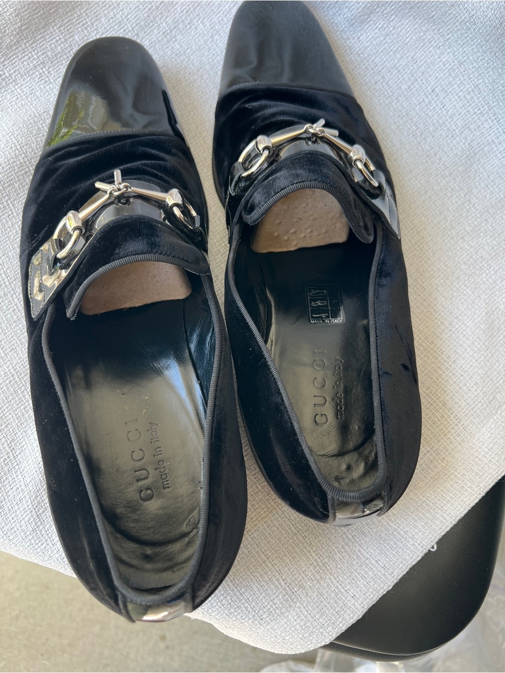Gucci Black Patent & Suede Slip-On Loafers with Silver Bit - Picture 10 of 16
